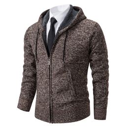 Mens Sweaters Hooded Knitted Coat Long Sleeve Sweater Cardigan Jacket Solid Thick Warm Casual Knitting Sweatercoat 230811