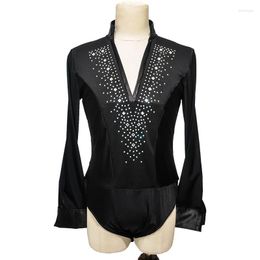 Stage Wear Latin Dance Top Rhinestone V-Neck Men Shirt Ballroom Dancing Clothes Professional Competition Dancewear DNV10996