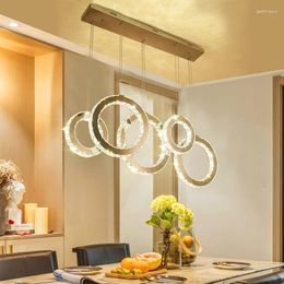 Chandeliers Modern Led For Dining Room Luxury Crystals Hanging Lamp Circle Steels Pendant Lights Lighting