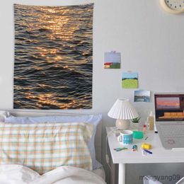 Tapestries Chiffon Tapestry Sea Wave Scenery Light-transmitting Decorative Hanging Cloth Style Room Layout Photography Background Props R230812