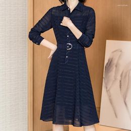 Casual Dresses Women Elegant Dress Chain Printed Long Sleeve 2023 Korean Fashion Office Lady Vestidos 5Z50