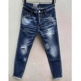 Men's Jeans Fashion Men's Casual Hole Spray Paint Jeans Trendy Moto Biker High Street Denim Fabric Pants 119# 230810