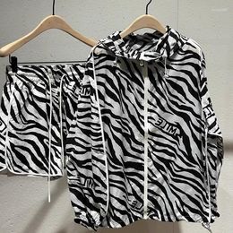 Women's Tracksuits 2023 Summer Fashion Women Shorts Suit Zebra Pattern Hooded Sunscreen Coat Top Casual Sports Two Piece Set For