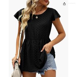 Women's Polos 2023 Summer T-shirt Hollowed-out Waist Ruffle Sleeve Casual Top Polo Shirt Women Shirts Ladies Tops