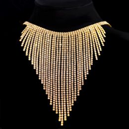 Pendant Necklaces Bling Full Long Tassel Chain Choker Collar Necklace for women Boho Geometric High Quality Crystal Necklaces Jewellery 230811