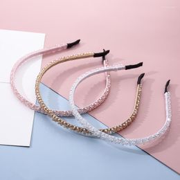 Hair Clips Shiny Korean Fashion Hoop For Girls Beaded Head Bezel Hairband Thin Alloy Headband Women Accessories