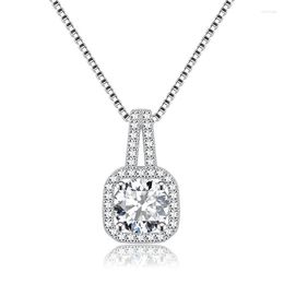 Chains S925 Sterling Silver Square Diamond Pendant Necklace For Women's Light Luxury Versatile