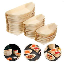 Dinnerware Sets 100 Pcs Wooden Kayak Sushi Boat Disposable Container Plates Packing Box Tray Serving Bamboo Bowls Sashimi Child