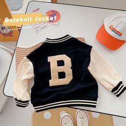 Jackets Spring Baby Boys Letters Baseball Jacket Kids Cotton Clothes Children College Style Coat Girls Varsity Bomber Outerwear Uniform 230811