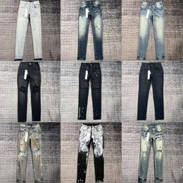 Vendita calda Jeans viola da uomo firmati pantaloni lunghi impilati ksubi Strappati High Street Brand Patch Hole Denim Straight Fashion Streetwear silm