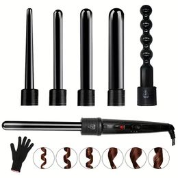 Professional 6-in-1 Hair Curling Iron with Interchangeable Barrels and LED Display - Create Stunning Curls and Waves with Ease