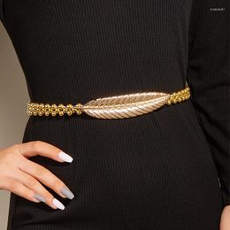 Belts Women Streetwear Metal Chain Decorate Dress Belt Adjustable Stretch Fashion Leaves Design Waist Decoratio