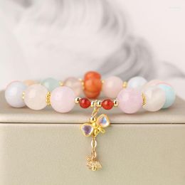 Charm Bracelets Chinese Style Classic Hanfu Jewellery For Women Natural Stone Agate Bracelet Feminine Pumpkin Bead Butterfly Pendant