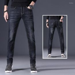 Men's Jeans Classic Black Blue Slim Fit Straight Pants Spring Autumn Summer Casual Sports Stretch Scratched Denim Trousers