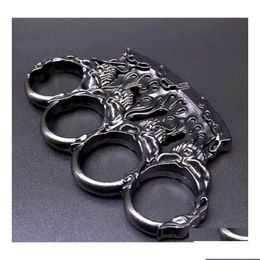 Brass Knuckles Ghost Fire Edc Metal Four Finger Tiger Fist Ring Hand Buckle Martial Arts Set With Car Equipment 690S Drop Delivery S Dhwgv