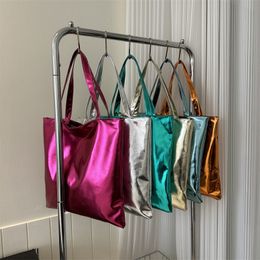 Evening Bags Fashion Women Luxury Shiny Glossy Patent Leather Large Tote Bag Ladies Pink Shopper Shoulder Bag 230811