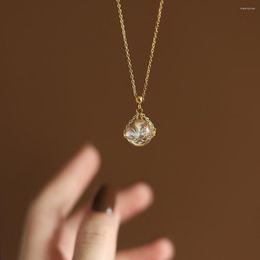 Pendants Immortal Fireworks Beautiful Crystal Ball Chain Necklace Clavicle Titanium Steel Plated 18K Gold To Keep Colour