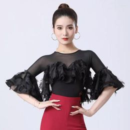 Stage Wear 2023 Half-sleeved Waltz Blouse Women Modern Dance Clothes Bodysuit Ballroom Latin Leotard Tops