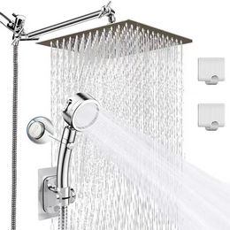 8 Inch Stainless Steel Shower Set Luxury Bathroom Rain Shower System Adjustable Shower System with Hand Showerhead Top Spray