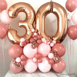 Decoration 16/32/40inch Rainbow Rose Gold Number Balloon Birthday Wedding Decorations Foil Balloons Kid Girl Boy Toy Baby Shower R230811