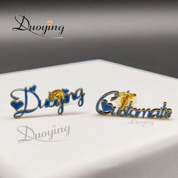 Hoop Huggie Duoying Enamel Personalized Custom Nameplate Earrings For Women Customize Initial Cursive Name Stud Earring Mom Gift 230811