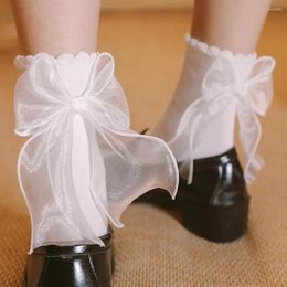 Women Socks Cute Lovely Ruffles Pure Color Girls Lolita Cotton Hosiery Bow Lace