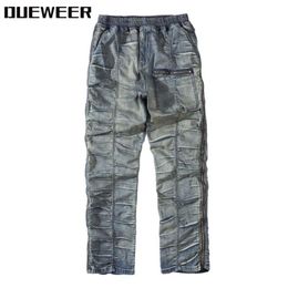 Dueweer Vintage Distressed Pleated Jeans Swag Streetwear Slim Fit Biker Jeans Men Hip Hop Double Side Zipper Denim Pant for Men3317