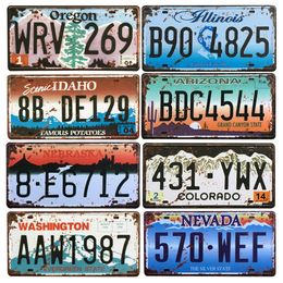 Decorative Objects Figurines Vintage Metal Poster USA Texas York California Car Number Licence Plate Decor Wall Bar Pub Garage Tin Signs Plaques 230810