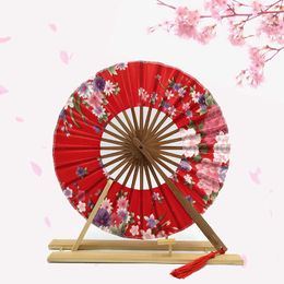 Chinese Style Products New Style Sakura Flower Pocket Folding Hand Fan Round Circle Wedding Party Decor Gift Bamboo Windmill Fan Home Decor