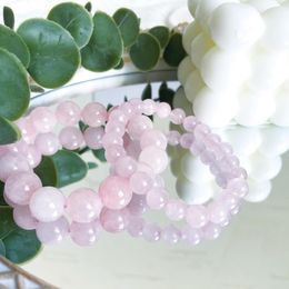 Strand Natural Stone Pink Quartz Crystal Beads Lovers Woman Gift Sweet Reiki Healing Energy Bangles Girls