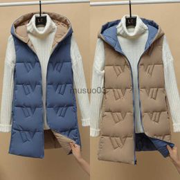 Women's Vests 2022 New Double-sided Vest Women's Winter Hooded Vest Korean Version Autumn and Winter Down Cotton Vest Thickened Coat HKD230812