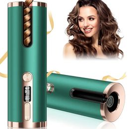 Cordless Automatic Hair Curler with LCD Display and Ceramic Rotating Technology - Wireless USB Rechargeable Hair Styling Tool for Smooth and Shiny Curls