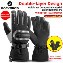 Cycling Gloves ROCKBROS Waterproof Ski 30 Winter Windproof Snowmobile Snowboard Snow Men Women Snowboarding girls Skiing 230812