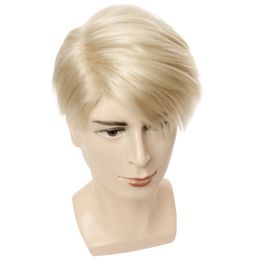 Cosplay Wigs Gres Short Blonde Wigs Men Synthetic Wig Male Straight Side Parting High Temperature Fibre 230811