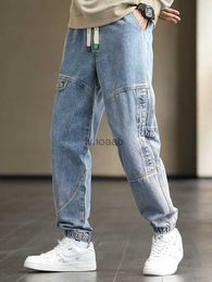2022 New Men's Cargo Jeans Baggy Joggers Fashion Black Blue Grey Streetwear Stretched Cotton Denim Harem Pants Plus Size 8XL HKD230812