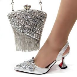 Dress Shoes doershow Arrival African Wedding Shoes and Bag Set silver Italian Shoes with Matching Bags Nigerian Women party SWS1-18 230811