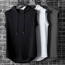 Men's Tank Tops High Street y2k Hooded Tank Top Men's Fashion Hat Sleeveless T-shirt Men's Sleeveless Sweater Hoodie Summer Vest Thin Style 230812