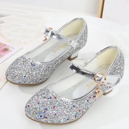 Sneakers 2023 Kids Dance Shoes Girls HighHeeled Spring Sweet Children Princess Sequins Big Party Wedding CSH1204 230811