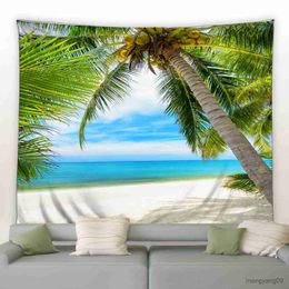 Tapestries Beach Coconut Trees Nature Landscape Tapestry Ocean Leaves Summer Scenery Wall Hanging Living Room Bedroom Decor R230812