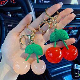 Keychains Lanyards Cartoon Acrylic Cherry Keychain Fashion Simulation Fruit Keyring Accessories Cute Bag Car Pendant Gift for Women Girl Friends