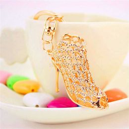 Keychains Lanyards Crystal Hollowed Out High-heeled Shoes Keychain Creative Fashion Design Pendant Accessories Car Bag Keyring For Women Gift