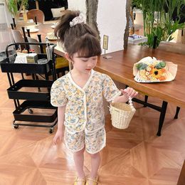 Clothing Sets Kids Summer Clothes Floral Pattern Girls Clothing Tshirt Short Girl Set Casual Style Children Tracksuits
