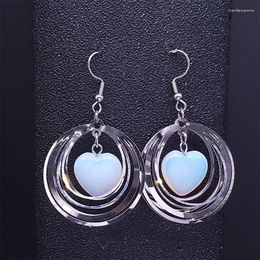 Stud Earrings Heart Opal Multi-Layer Circle Beads Earring Women Silver Colour Geometric Jewellery Gift Boucle Oreille Femme E1377S0