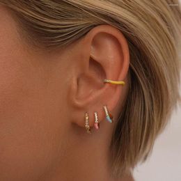 Backs Earrings A Pair Of CZ Ear Cuff Clip Earring And Mini Hoop Sets With 6 Colours Enamel For Women Trendy Fashion