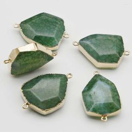 Pendant Necklaces Natural Semi Precious Stone Irregular Agate Green Phnom Penh Connector Necklace Charm Jewelry Accessories Wholesale 6Pcs