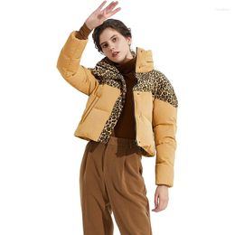 Women's Down Women Winter Cotton Warm Jackets Leopard Colour Matching Polyester Short Parka Fashion Casual Coat Female High Collar Clothes
