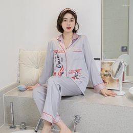 Women's Sleepwear Print Pyjamas Set Full Sleeve Pant Loose 2PCS Homewear Spring Autumn Fashion Pijamas Casual Intimate Nightwear