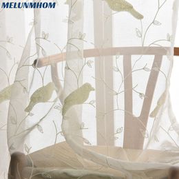 Sheer Curtains White Embroidery Bird Art for Bedroom Tulle Children Living Room Window Screen Balcony Tende Drapes blinds pelmet 230812