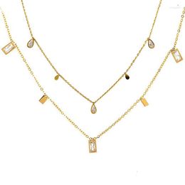 Choker Chic Girls's Stacking Waterdrop Crystal Pendant Necklaces For Women Gold Colour Accessories Chain On Neck Jewellery KAN323