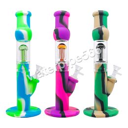 12.5inches Silicone Bong Water Pipe 6 Arms Dab Rig Hookahs with glass bowl smoke pipe bongs